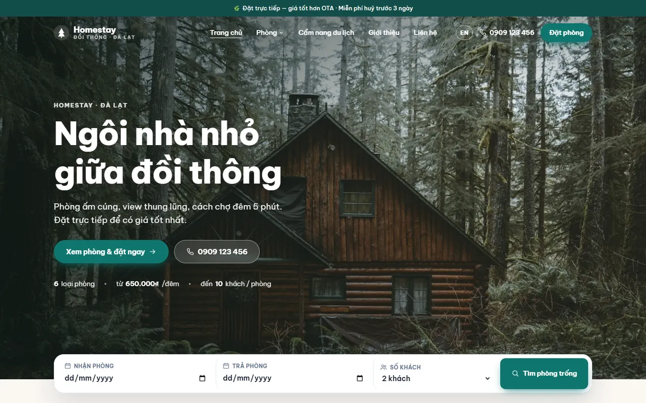 Trang chủ mẫu website Homestay / Villa